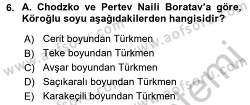 Halk Hikayeleri Dersi 2018 - 2019 Yılı Yaz Okulu Sınav Soruları 6. Soru