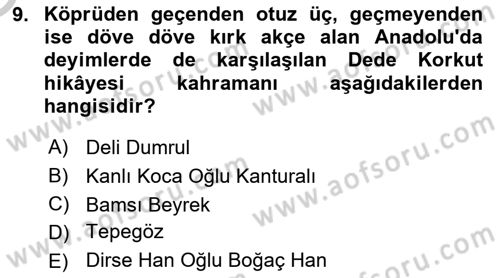 Halk Hikayeleri Dersi 2018 - 2019 Yılı Yaz Okulu Sınav Soruları 9. Soru