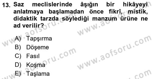 Halk Hikayeleri Dersi 2019 - 2020 Yılı (Vize) Ara Sınav Soruları 13. Soru