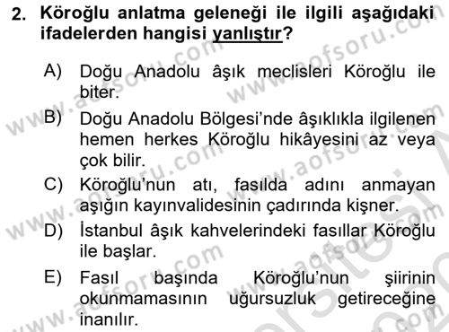 Halk Hikayeleri Dersi 2019 - 2020 Yılı (Final) Dönem Sonu Sınav Soruları 2. Soru