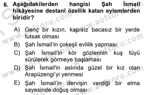 Halk Hikayeleri Dersi 2019 - 2020 Yılı (Final) Dönem Sonu Sınav Soruları 6. Soru