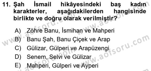 Halk Hikayeleri Dersi 2020 - 2021 Yılı Yaz Okulu Sınav Soruları 11. Soru