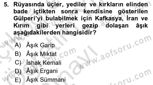 Halk Hikayeleri Dersi 2020 - 2021 Yılı Yaz Okulu Sınav Soruları 5. Soru