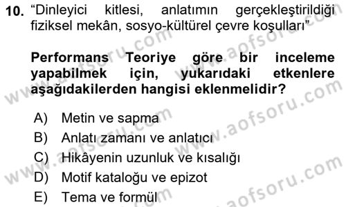 Halk Hikayeleri Dersi 2021 - 2022 Yılı (Vize) Ara Sınav Soruları 10. Soru