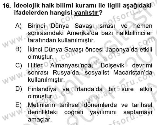 Halk Hikayeleri Dersi 2021 - 2022 Yılı (Vize) Ara Sınav Soruları 16. Soru