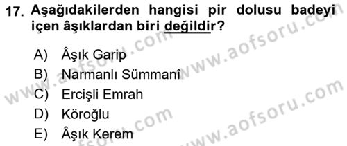 Halk Hikayeleri Dersi 2021 - 2022 Yılı (Vize) Ara Sınav Soruları 17. Soru