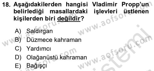 Halk Hikayeleri Dersi 2021 - 2022 Yılı (Vize) Ara Sınav Soruları 18. Soru