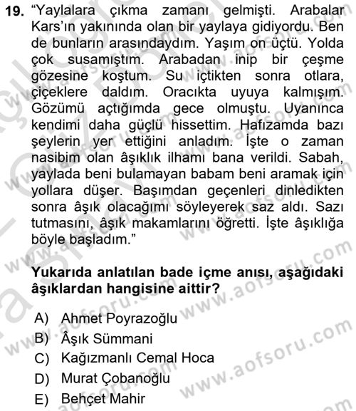 Halk Hikayeleri Dersi 2021 - 2022 Yılı (Vize) Ara Sınav Soruları 19. Soru
