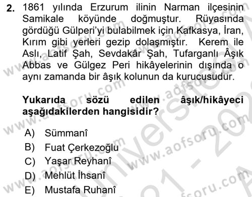 Halk Hikayeleri Dersi 2021 - 2022 Yılı (Vize) Ara Sınav Soruları 2. Soru