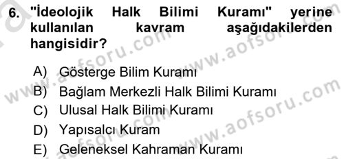 Halk Hikayeleri Dersi 2021 - 2022 Yılı (Vize) Ara Sınav Soruları 6. Soru
