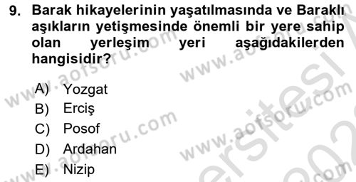 Halk Hikayeleri Dersi 2021 - 2022 Yılı (Vize) Ara Sınav Soruları 9. Soru