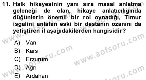Halk Hikayeleri Dersi 2021 - 2022 Yılı (Final) Dönem Sonu Sınav Soruları 11. Soru