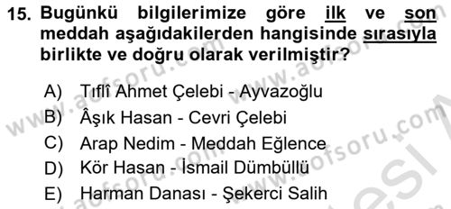 Halk Hikayeleri Dersi 2022 - 2023 Yılı (Final) Dönem Sonu Sınav Soruları 15. Soru