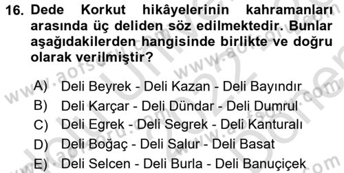 Halk Hikayeleri Dersi 2022 - 2023 Yılı (Final) Dönem Sonu Sınav Soruları 16. Soru