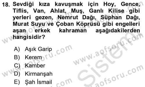 Halk Hikayeleri Dersi 2022 - 2023 Yılı (Final) Dönem Sonu Sınav Soruları 18. Soru