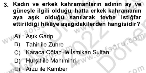 Halk Hikayeleri Dersi 2022 - 2023 Yılı (Final) Dönem Sonu Sınav Soruları 3. Soru