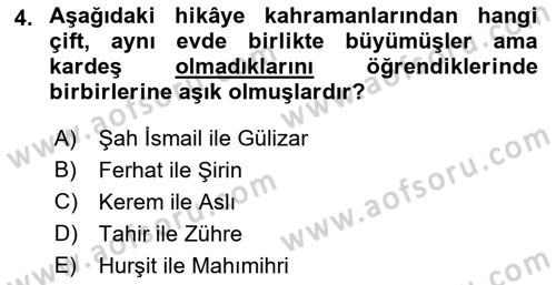 Halk Hikayeleri Dersi 2022 - 2023 Yılı (Final) Dönem Sonu Sınav Soruları 4. Soru