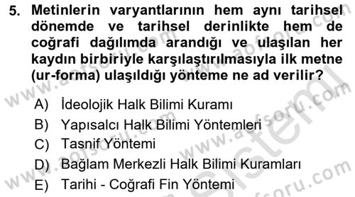 Halk Hikayeleri Dersi 2022 - 2023 Yılı (Final) Dönem Sonu Sınav Soruları 5. Soru