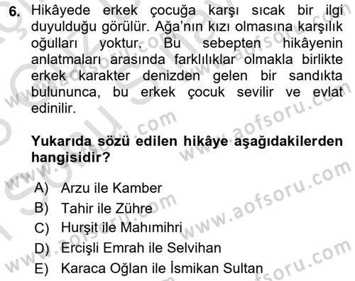 Halk Hikayeleri Dersi 2022 - 2023 Yılı (Final) Dönem Sonu Sınav Soruları 6. Soru