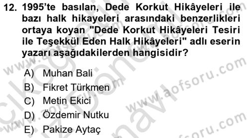 Halk Hikayeleri Dersi 2023 - 2024 Yılı (Final) Dönem Sonu Sınav Soruları 12. Soru