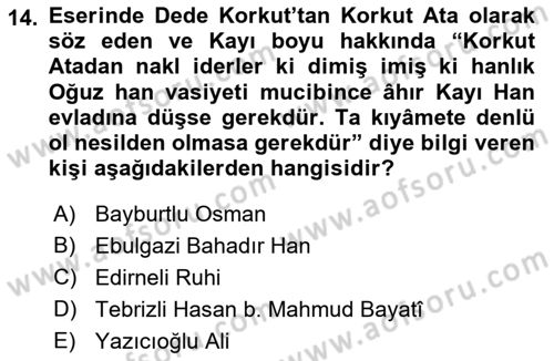 Halk Hikayeleri Dersi 2023 - 2024 Yılı (Final) Dönem Sonu Sınav Soruları 14. Soru