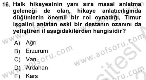 Halk Hikayeleri Dersi 2023 - 2024 Yılı (Final) Dönem Sonu Sınav Soruları 16. Soru