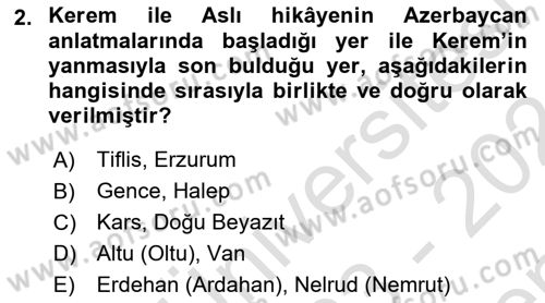Halk Hikayeleri Dersi 2023 - 2024 Yılı (Final) Dönem Sonu Sınav Soruları 2. Soru
