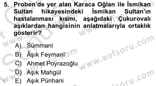 Halk Hikayeleri Dersi 2023 - 2024 Yılı (Final) Dönem Sonu Sınav Soruları 5. Soru