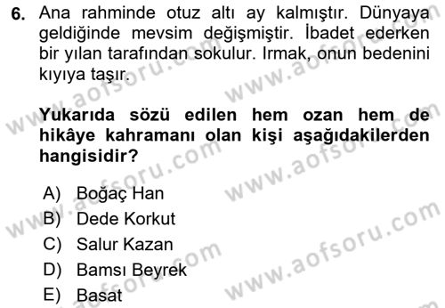 Halk Hikayeleri Dersi 2023 - 2024 Yılı (Final) Dönem Sonu Sınav Soruları 6. Soru