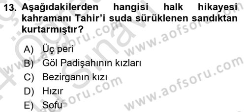 Halk Hikayeleri Dersi 2023 - 2024 Yılı Yaz Okulu Sınav Soruları 13. Soru