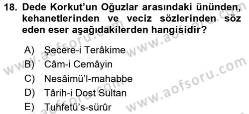 Halk Hikayeleri Dersi 2023 - 2024 Yılı Yaz Okulu Sınav Soruları 18. Soru