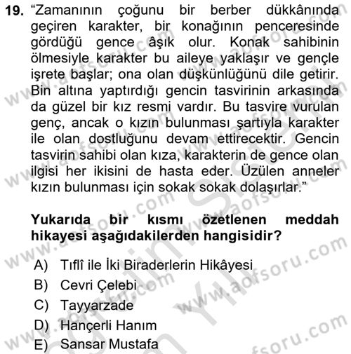 Halk Hikayeleri Dersi 2023 - 2024 Yılı Yaz Okulu Sınav Soruları 19. Soru