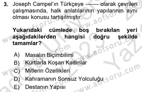 Halk Hikayeleri Dersi 2023 - 2024 Yılı Yaz Okulu Sınav Soruları 3. Soru