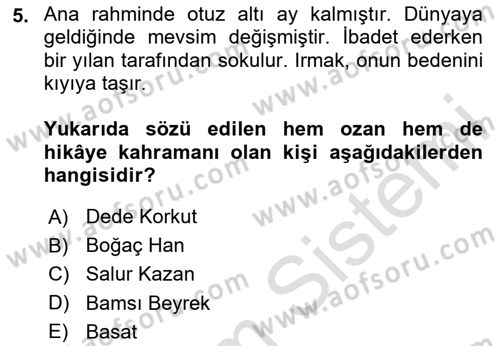 Halk Hikayeleri Dersi 2023 - 2024 Yılı Yaz Okulu Sınav Soruları 5. Soru
