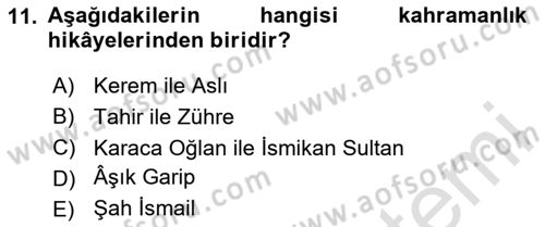 Halk Hikayeleri Dersi 2024 - 2025 Yılı (Final) Dönem Sonu Sınav Soruları 11. Soru