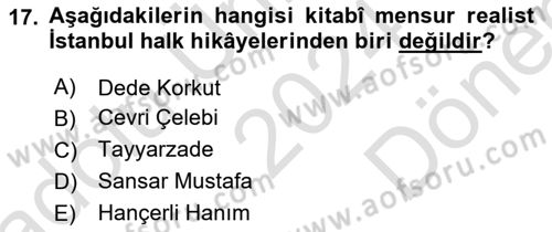 Halk Hikayeleri Dersi 2024 - 2025 Yılı (Final) Dönem Sonu Sınav Soruları 17. Soru