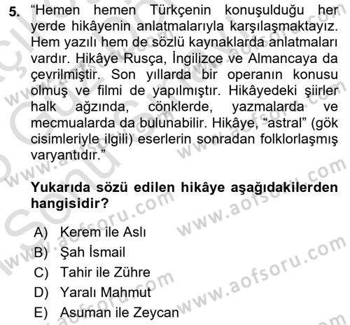Halk Hikayeleri Dersi 2024 - 2025 Yılı (Final) Dönem Sonu Sınav Soruları 5. Soru