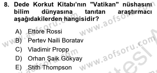 Halk Hikayeleri Dersi 2024 - 2025 Yılı (Final) Dönem Sonu Sınav Soruları 8. Soru