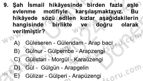 Halk Hikayeleri Dersi 2024 - 2025 Yılı (Final) Dönem Sonu Sınav Soruları 9. Soru