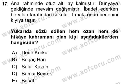 Halk Hikayeleri Dersi 2024 - 2025 Yılı Yaz Okulu Sınav Soruları 17. Soru