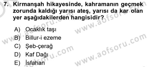 Halk Hikayeleri Dersi 2024 - 2025 Yılı Yaz Okulu Sınav Soruları 7. Soru
