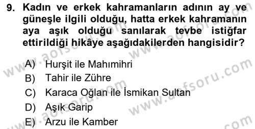 Halk Hikayeleri Dersi 2024 - 2025 Yılı Yaz Okulu Sınav Soruları 9. Soru