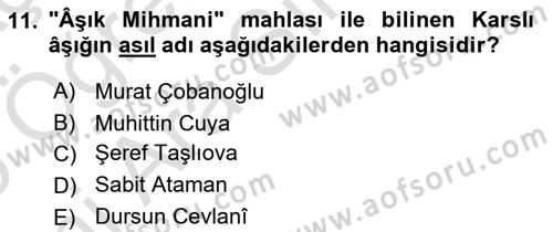 Halk Hikayeleri Dersi 2025 - 2026 Yılı (Vize) Ara Sınav Soruları 11. Soru