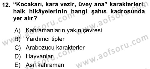 Halk Hikayeleri Dersi 2025 - 2026 Yılı (Vize) Ara Sınav Soruları 12. Soru