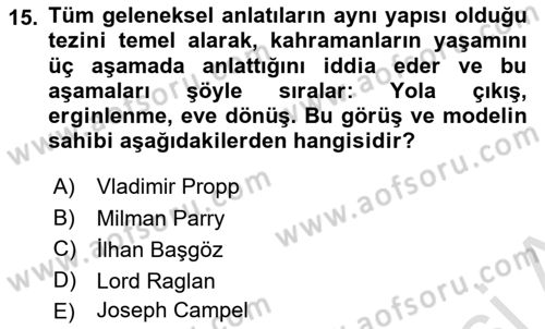 Halk Hikayeleri Dersi 2025 - 2026 Yılı (Vize) Ara Sınav Soruları 15. Soru