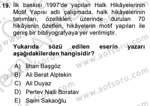 Halk Hikayeleri Dersi 2025 - 2026 Yılı (Vize) Ara Sınav Soruları 19. Soru