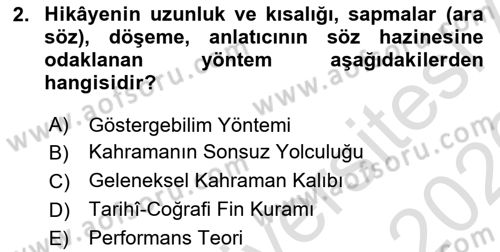 Halk Hikayeleri Dersi 2025 - 2026 Yılı (Vize) Ara Sınav Soruları 2. Soru