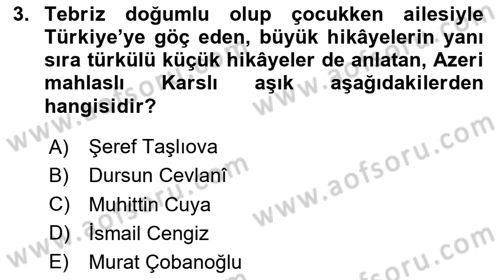 Halk Hikayeleri Dersi 2025 - 2026 Yılı (Vize) Ara Sınav Soruları 3. Soru