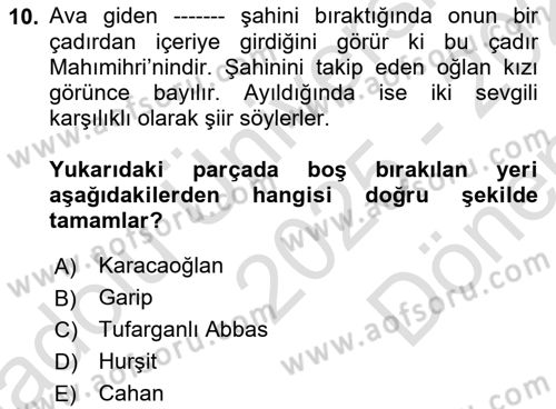 Halk Hikayeleri Dersi 2025 - 2026 Yılı (Final) Dönem Sonu Sınav Soruları 10. Soru