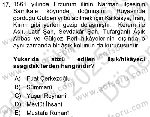 Halk Hikayeleri Dersi 2025 - 2026 Yılı (Final) Dönem Sonu Sınav Soruları 17. Soru